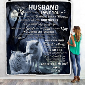 To My Husband From Wife Wolf Never Forget That I Love You Husband Custom Name Fleece Throw Blanket Soft And Cozy Blanket Valentines Day Gift Ideas 3