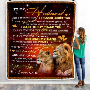 To My Husband Thank You For Your Love Couple Lion Husband Custom Name Fleece Throw Blanket Soft And Cozy Blanket Valentines Day Gift Ideas 3