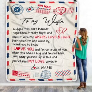 To My Wife Air Mail Letter I Love You Wife For Her Custom Name Fleece Throw Blanket Soft And Cozy Blanket Valentines Day Gift Ideas 3