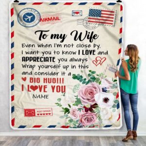 To My Wife Floral Air Mail Letter I Love You Wife For Her Custom Name Fleece Throw Blanket Soft And Cozy Blanket Valentines Day Gift Ideas 3