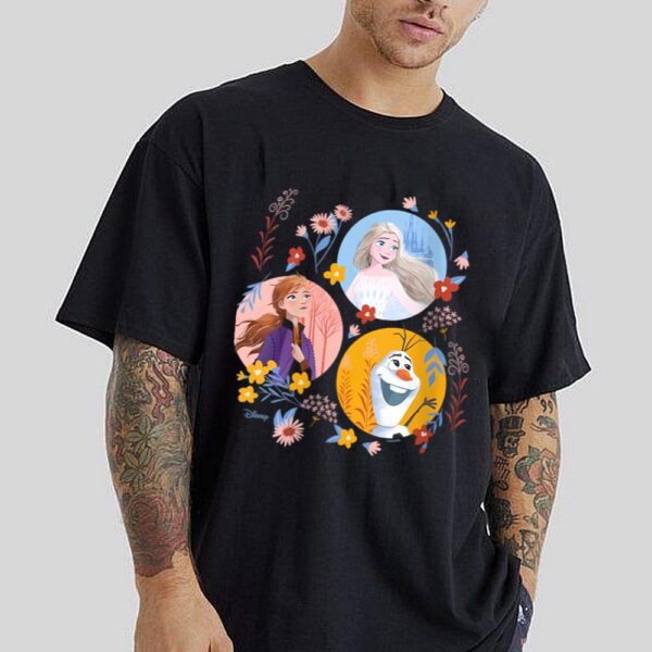 Womens Disney Frozen 2 – Group Character Circles Valentine’s Day V-Neck T-Shirt