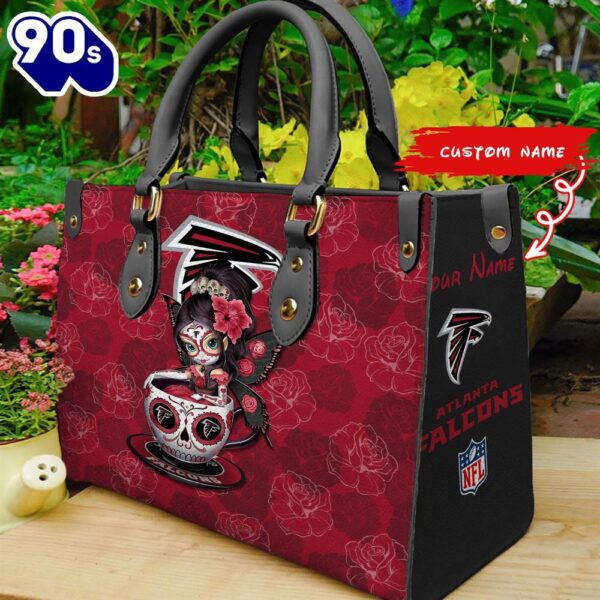 Atlanta Falcons Sugar Skull Girl Women Leather Hand Bag