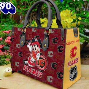 Calgary Flames NHL Mickey Women Leather Hand Bag