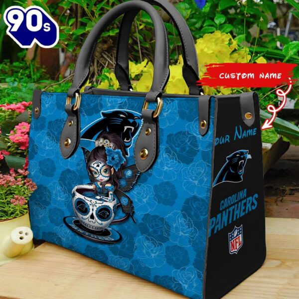Carolina Panthers Sugar Skull Girl Women Leather Hand Bag