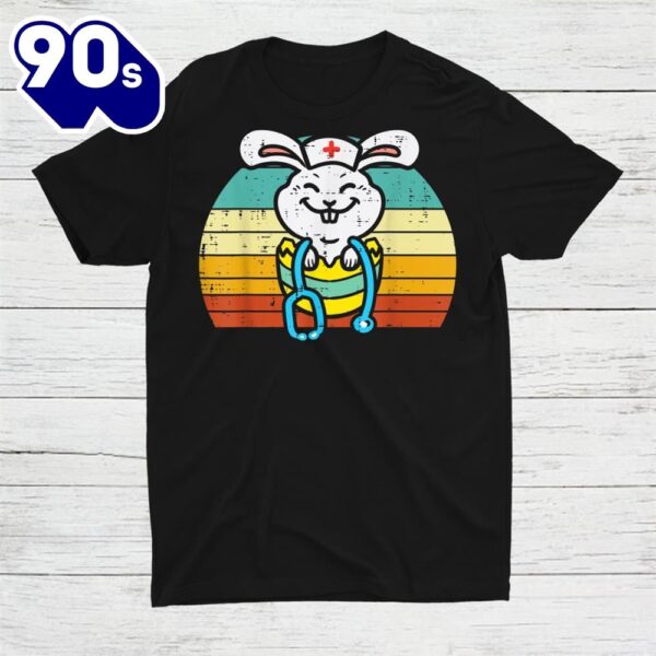 Easter Bunny Rabbit Nurse Stethoscope Retro Scrub Shirt