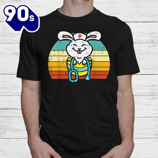Easter Bunny Rabbit Nurse Stethoscope Retro Scrub Shirt