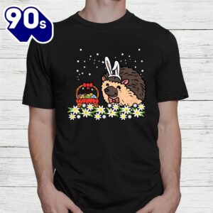 Easter Hedgehog Bunny Eggs On Flowers Cute Shirt 2