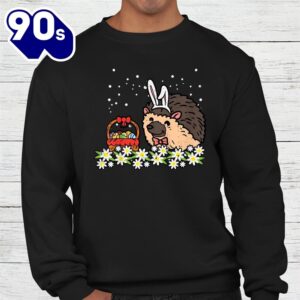 Easter Hedgehog Bunny Eggs On Flowers Cute Shirt 3
