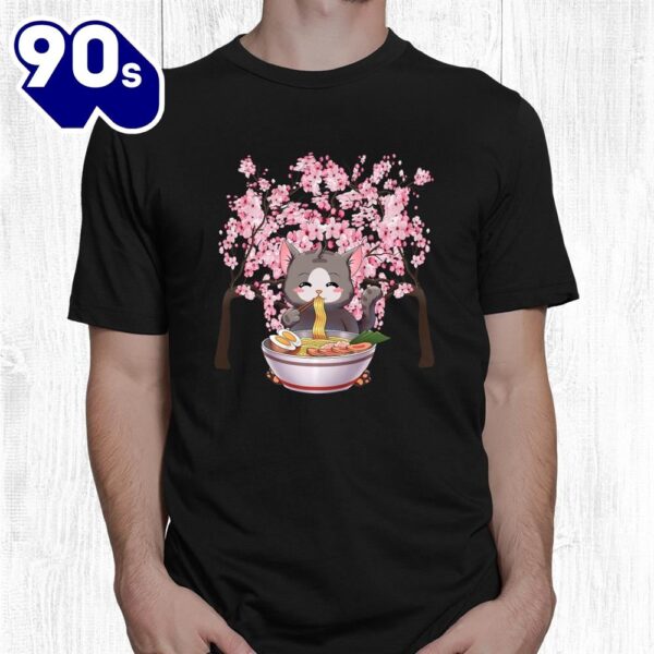Japanese Blossom Cherry Ramen Easter Cat Kawaii Anime Shirt