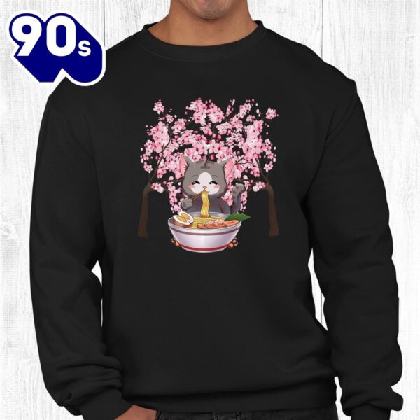 Japanese Blossom Cherry Ramen Easter Cat Kawaii Anime Shirt