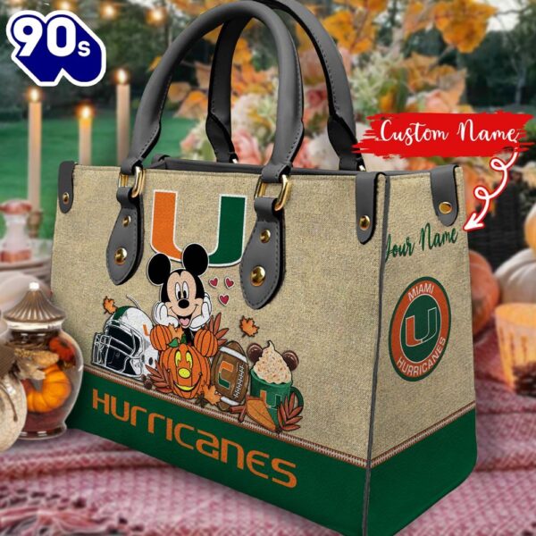 NCAA Miami Hurricanes Mickey Autumn Women Leather Hand Bag