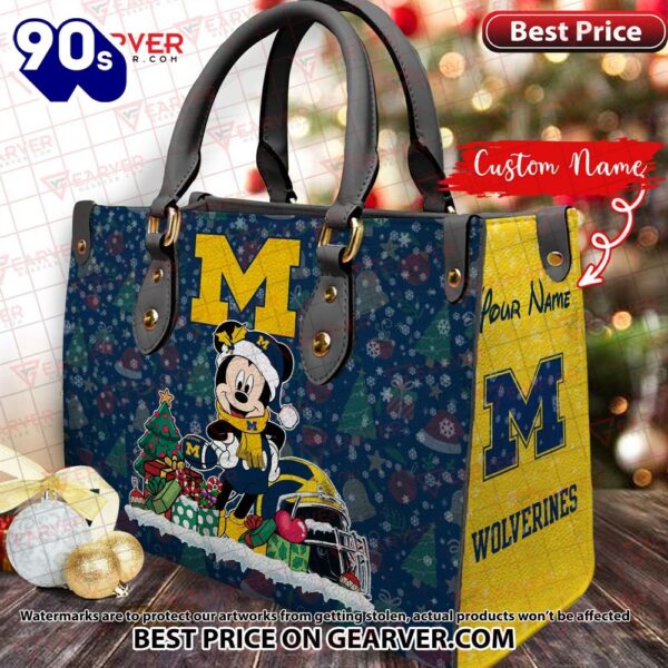 NCAA Michigan Wolverines Mickey Christmas Women Leather Hand Bag