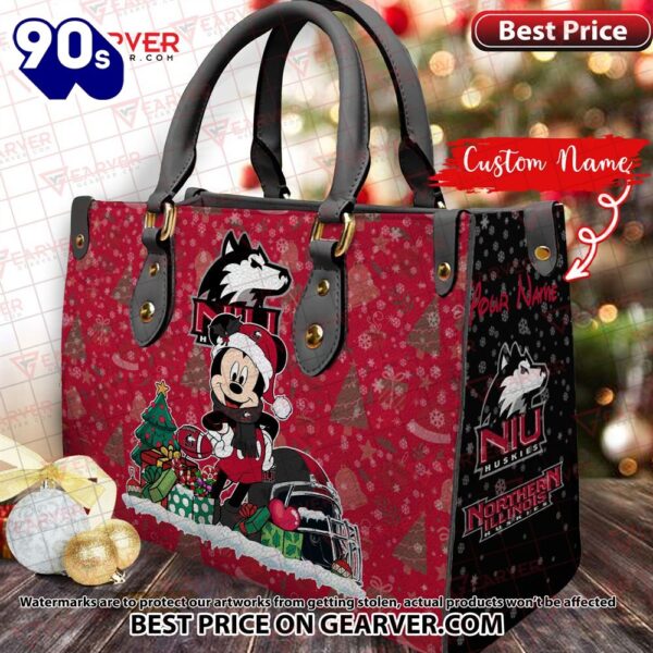 NCAA Northern Illinois Huskies Mickey Christmas Women Leather Hand Bag