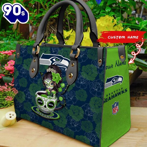 Seattle Seahawks Sugar Skull Girl Women Leather Hand Bag