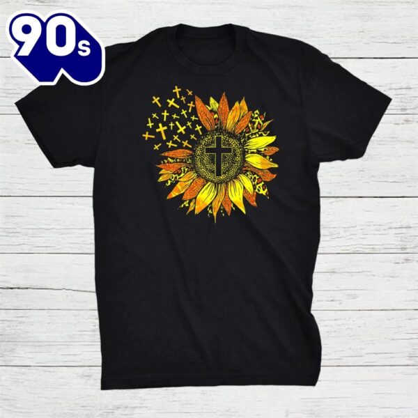 Sunflower Christian Decor Leopard Print Cross Happy Easter Shirt