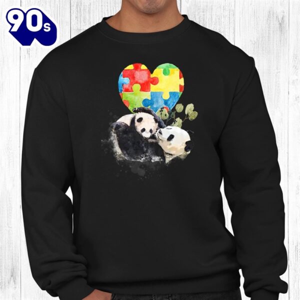 Autism Awareness Mommy Panda Bear With Baby Puzzle Heart Shirt