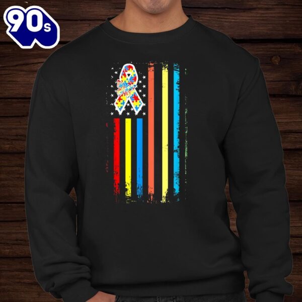Autism Awareness Month American Flag Autistic Pride Shirt