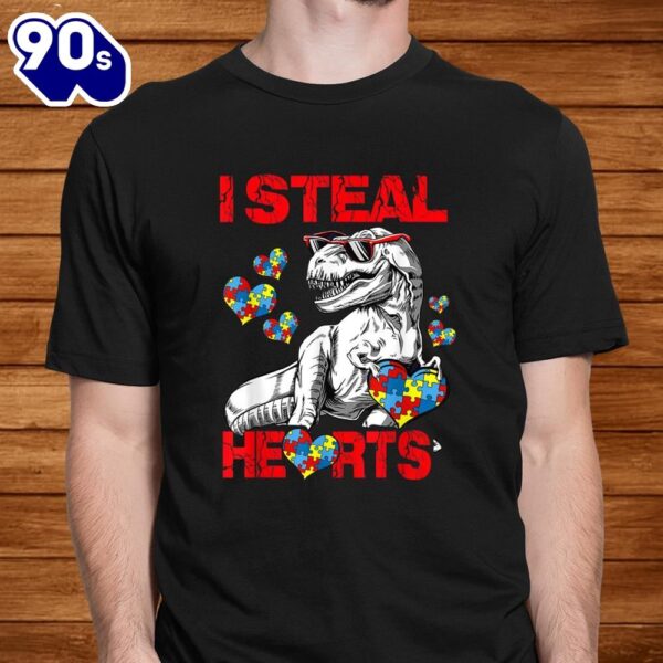 Autism Awareness Shirt Kids Dinosaur T Rex I Steal Hearts Shirt