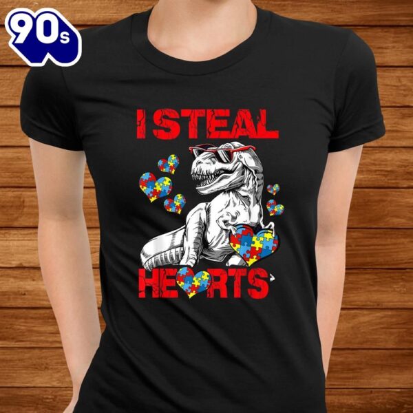 Autism Awareness Shirt Kids Dinosaur T Rex I Steal Hearts Shirt
