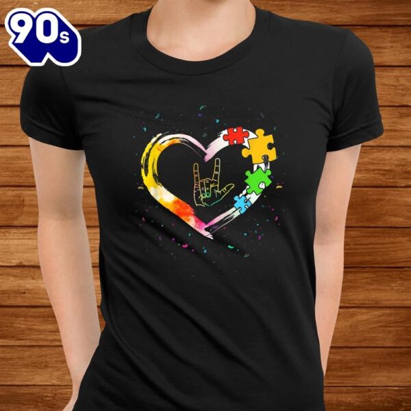 Autism Awareness Special Ed Teacher Asl Sign Language Puzzle Shirt