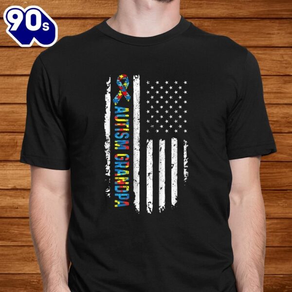 Autism Grandpa American Flag Support Autism Awareness Shirt