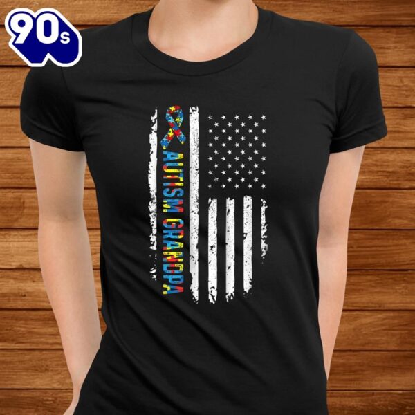Autism Grandpa American Flag Support Autism Awareness Shirt