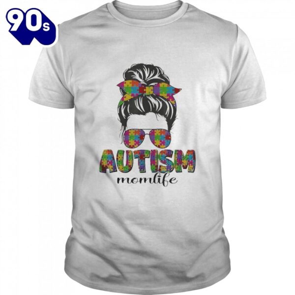 Autism Mom Messy Bun Puzzle Sunglasses Bandana Mother’s Day Shirt