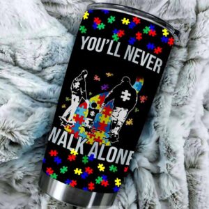 Autism Tumbler Idea Dad Mom Son Youll Never Walk Alone Autism Awareness Puzzle Design 2