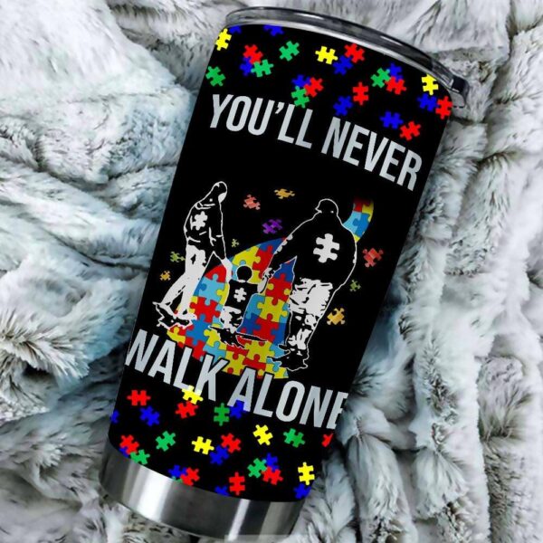 Autism Tumbler Idea Dad Mom Son You’ll Never Walk Alone Autism Awareness Puzzle Design