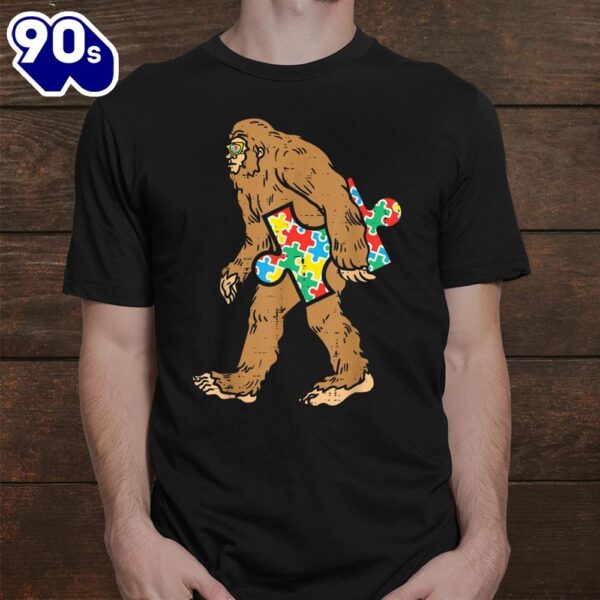 Bigfoot Sasquatch Carrying Puzzle Autism Awareness Shirt
