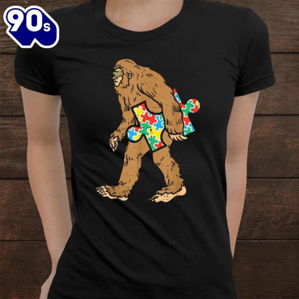 Bigfoot Sasquatch Carrying Puzzle Autism Awareness Shirt