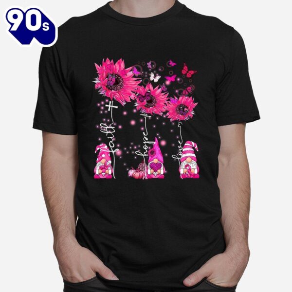 Faith Hope Love Gnome Ribbon Breast Cancer Awareness Flower Shirt