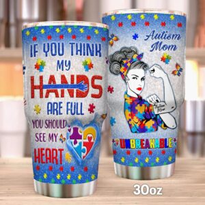 Flagwix Autism Mom If You Think My Hands Are Full You Should See My Heart Stainless Steel Tumbler 2