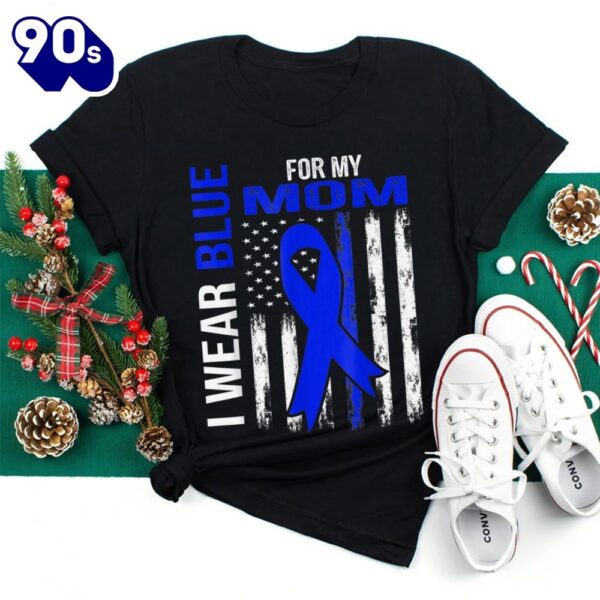 I Wear Blue For My Mom Diabetes Awareness American Flag Shirt