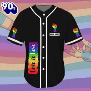 Lgbt Custom Name Baseball Jersey, Hand Up Love Is Love
