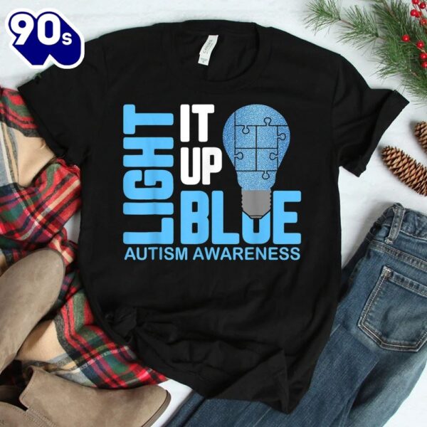Light It Up Blue Autism Awareness Puzzle Piece Ribbon Shirt