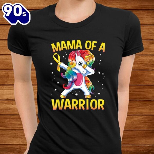 Mama Of A Warrior Childhood Cancer Awareness Unicorn Shirt