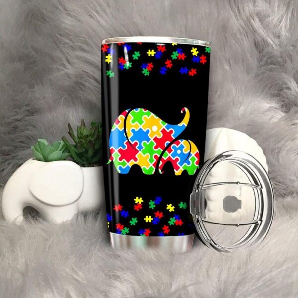 Mom Baby Elephant World Autism Awareness Puzzle Pieces Tumbler Idea