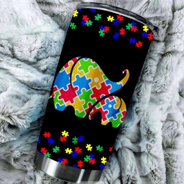 Mom Baby Elephant World Autism Awareness Puzzle Pieces Tumbler Idea