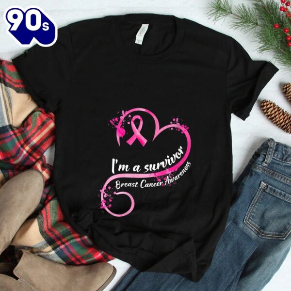 Pink Heart I’m A Survivor Breast Cancer Awareness Ribbon Shirt