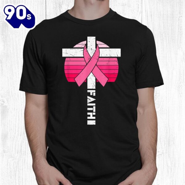 Retro Distressed Faith Crucifix Breast Cancer Awareness Shirt