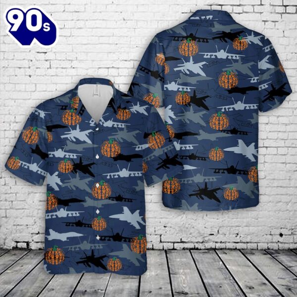 US Navy McDonnell Douglas FA-18 Hornet Silhouettes Pumpkin Hawaiian Shirt