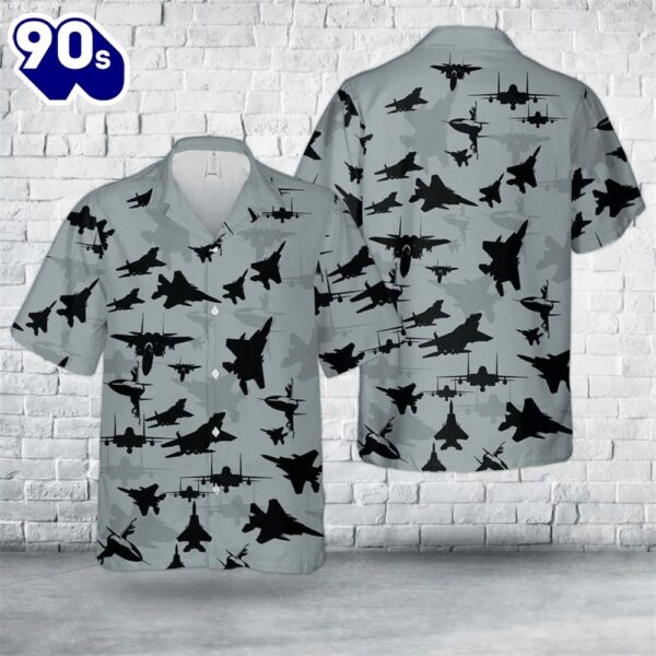 Us Air Force Boeing Mcdonnell Douglas F-15 Eagle Aircraft Silhouettes Trendy Hawaiian Shirt
