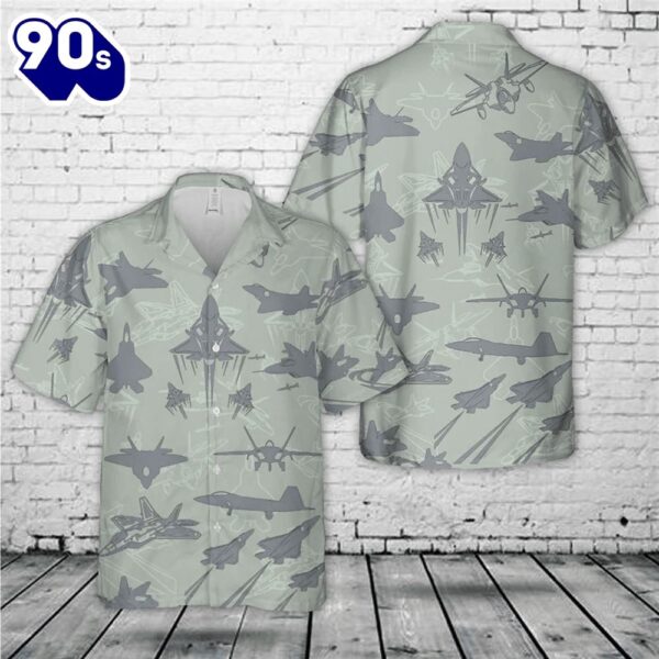 Us Air Force Lockheed Martin F-22 Raptor Aircraft Silhouettes Trendy Hawaiian Shirt