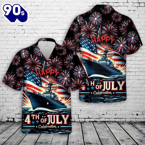 US Navy Ship, 4th Of July Hawaiian Shirt