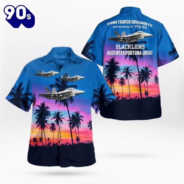 US Navy Strike Fighter Squadron 213 (VFA-213) Blacklions FA-18F Super Hornet Hawaiian Shirt