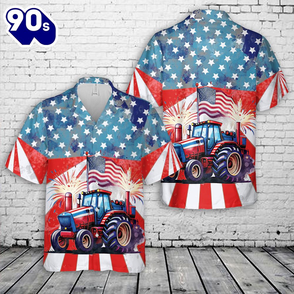 4th July Farm Tractor American Flag Fireworks Hawaiian Shirt 4th July Farm Tractor American Flag Fireworks Hawaiian Shirt