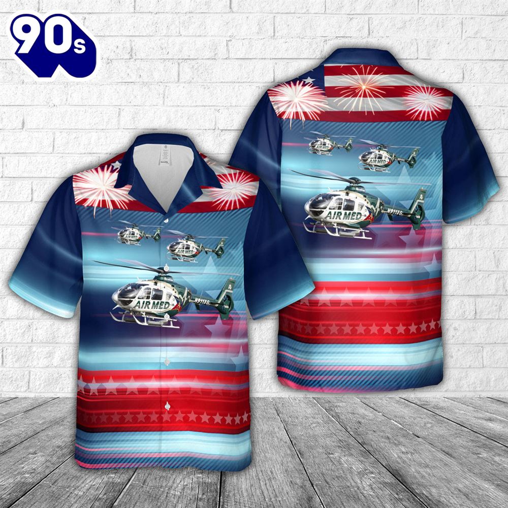 Acadian Ambulance Service Eurocopter EC-135T-1, 4th Of July Hawaiian Shirt Acadian Ambulance Service Eurocopter EC-135T-1, 4th Of July Hawaiian Shirt