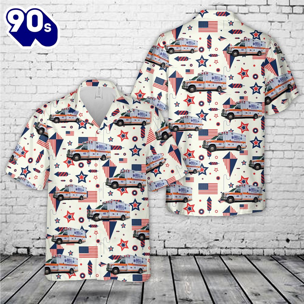 Bell Ambulance, Milwaukee, Wisconsin, 4th Of July Hawaiian Shirt Bell Ambulance, Milwaukee, Wisconsin, 4th Of July Hawaiian Shirt