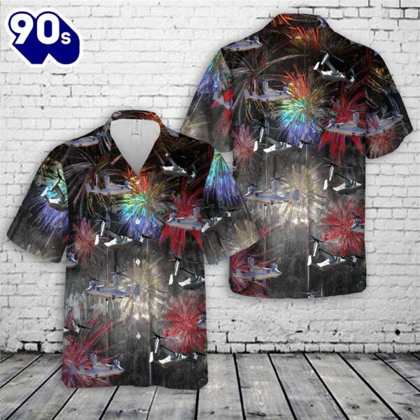 Bell Boeing V-22 Osprey Firework Art 4th Of July Hawaiian Shirt